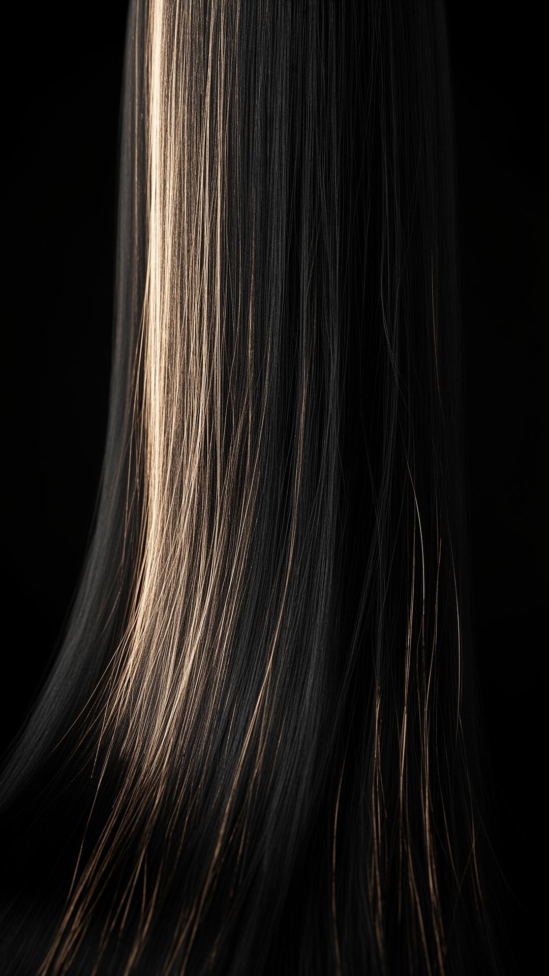 Close-up of raw Vietnamese silk-straight hair